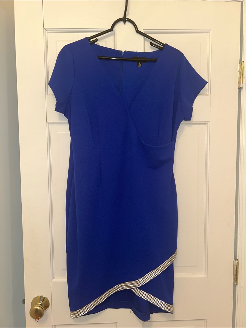 Chic Cobalt High-Low Dress with Rhinestone Trim